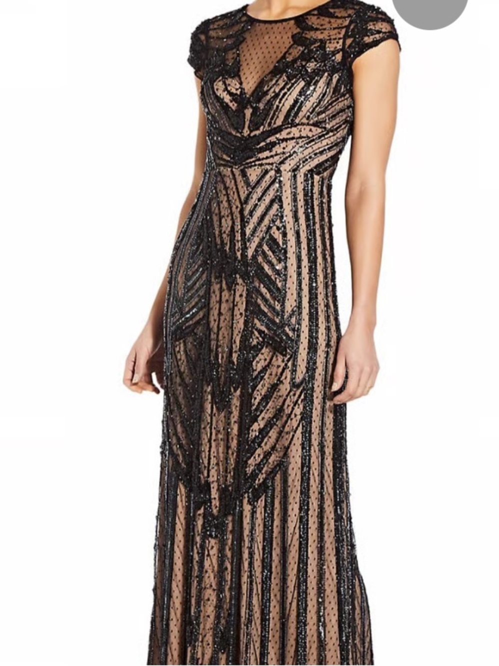 Aidan Mattox Black Beaded Cap-Sleeve Evening Gown